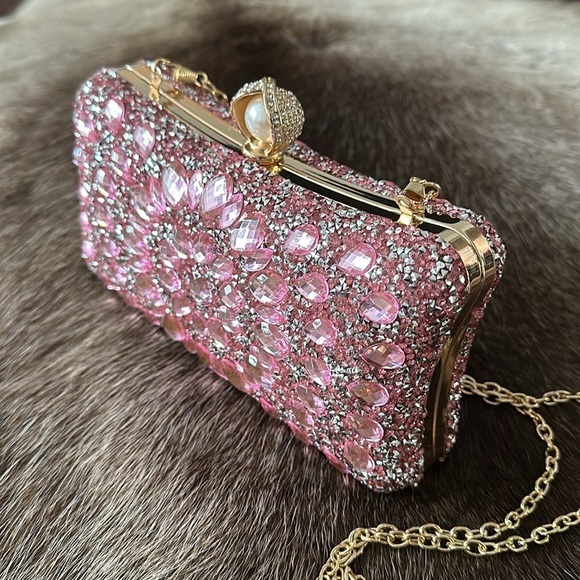 Glam Rhinestone Clutch with Pink Rhinestones - Picture 5 of 7